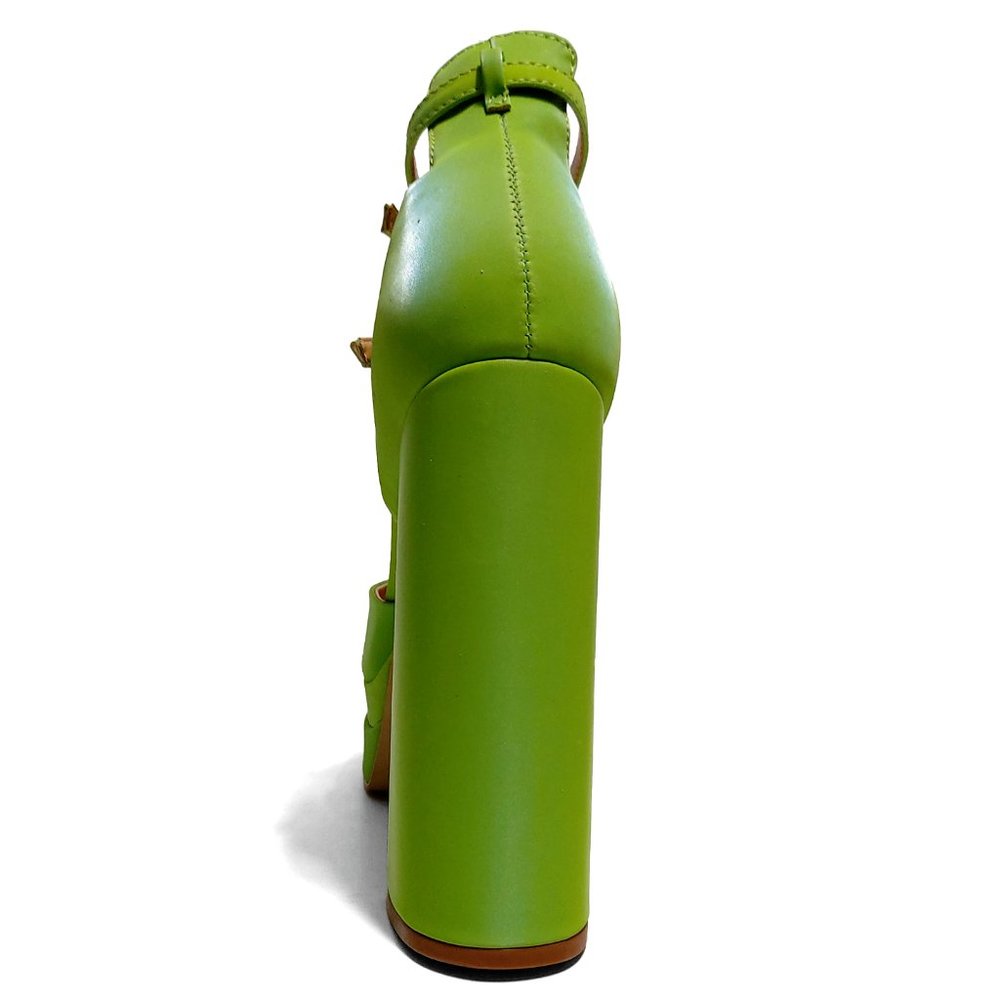 Schutz Elysee Green Double Platform Ankle Strap Pointy Toe Block Heel Dress - Picture 5 of 15